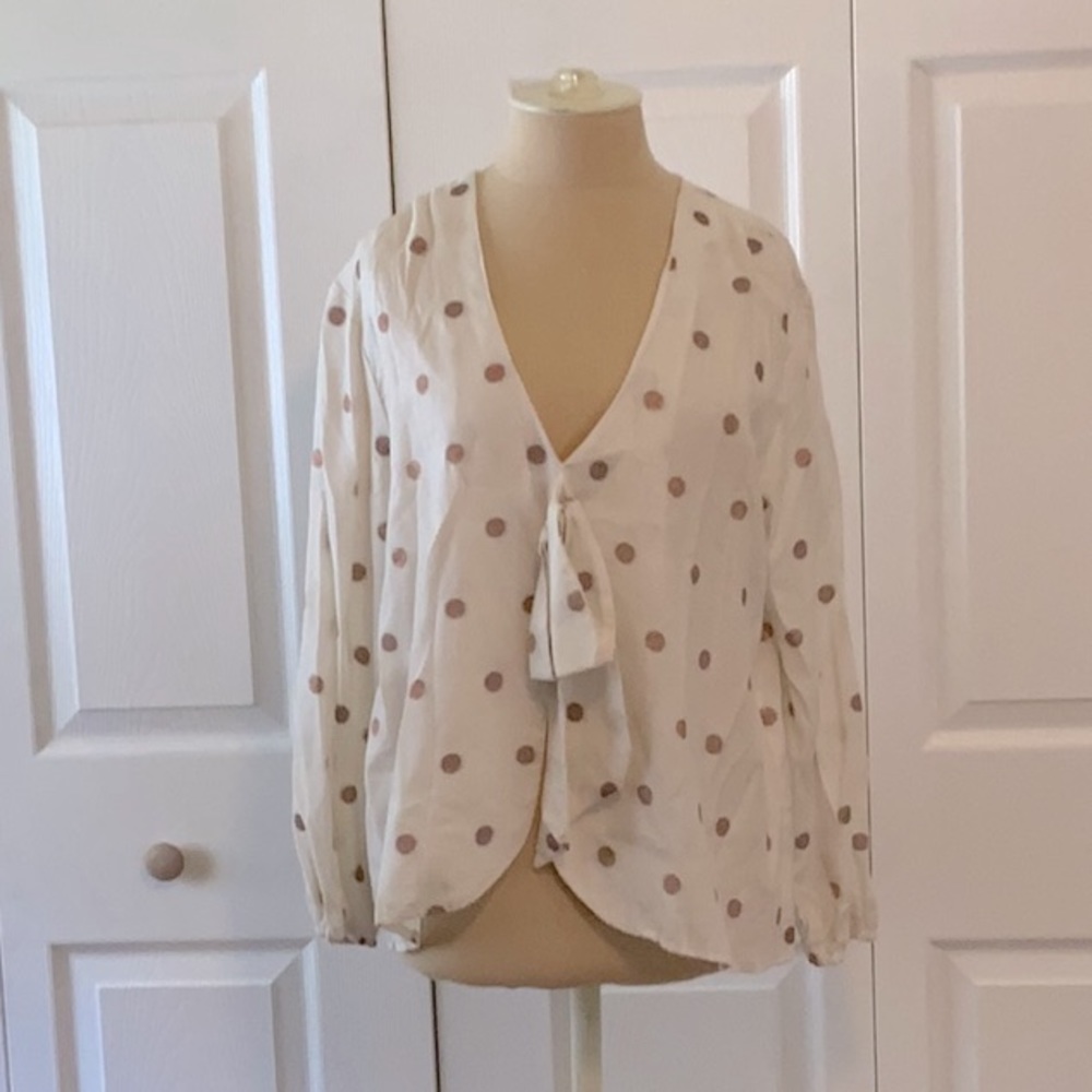 Fred- S- Cream & Gold L/s Top-Tie Front Bow-NWT